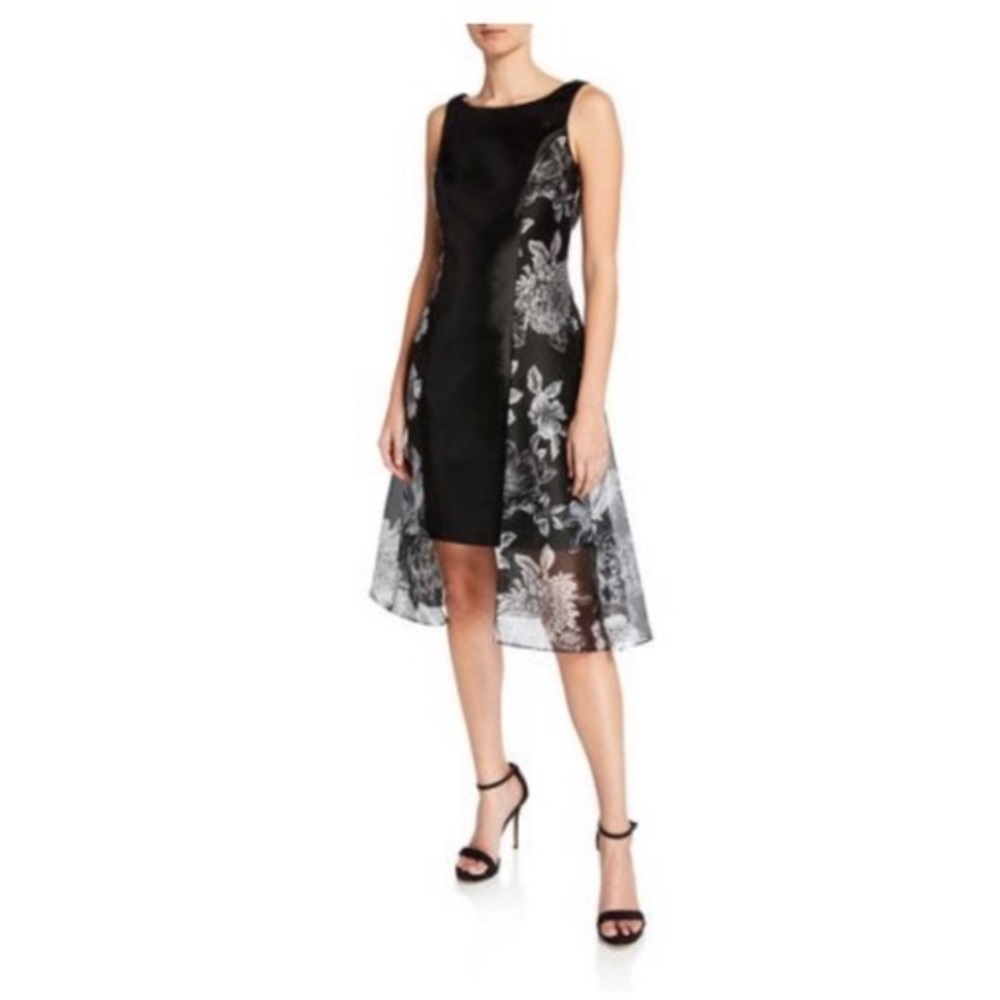 Tahari ASL Organza Overlay Fit-&-Flare Dress Sz 2